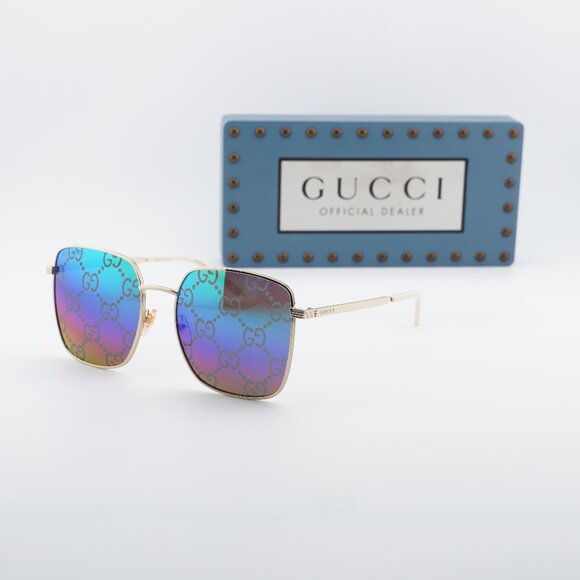 Gucci GG0802S 004 Square Sunglasses - Gold\\Multicolor with GG Pattern Mirror main image 9